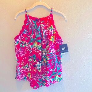 I.N. San Francisco Tropical Tank Halter Top Pink Scallop Detail  Sz Medium NWT